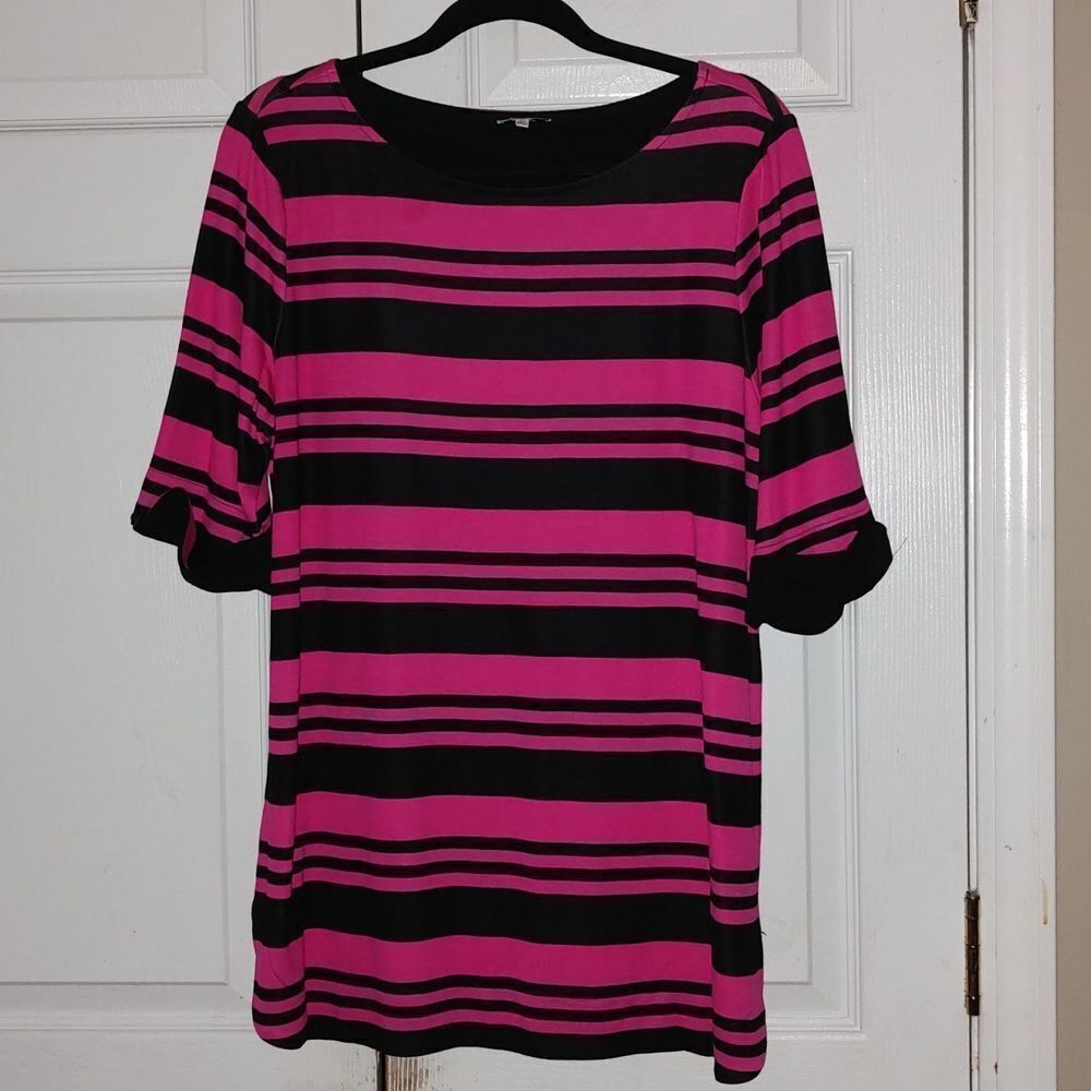 Crown and Ivy black and hot pink tunic top blouse Sz XL